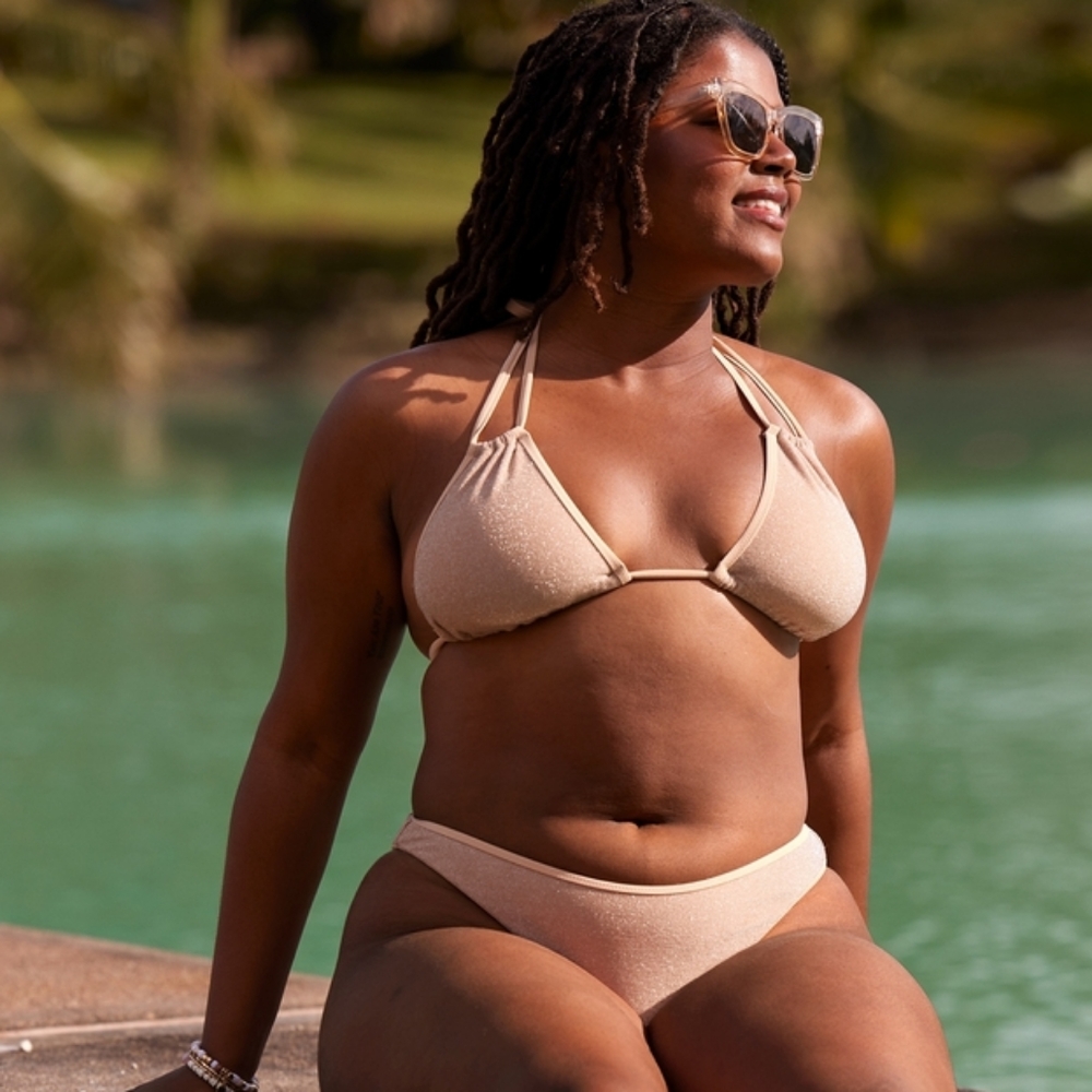 AERIE SHINE DOUBLE STRING TRIANGLE BIKINI TOP & CHEEKIEST BIKINI BOTTOM